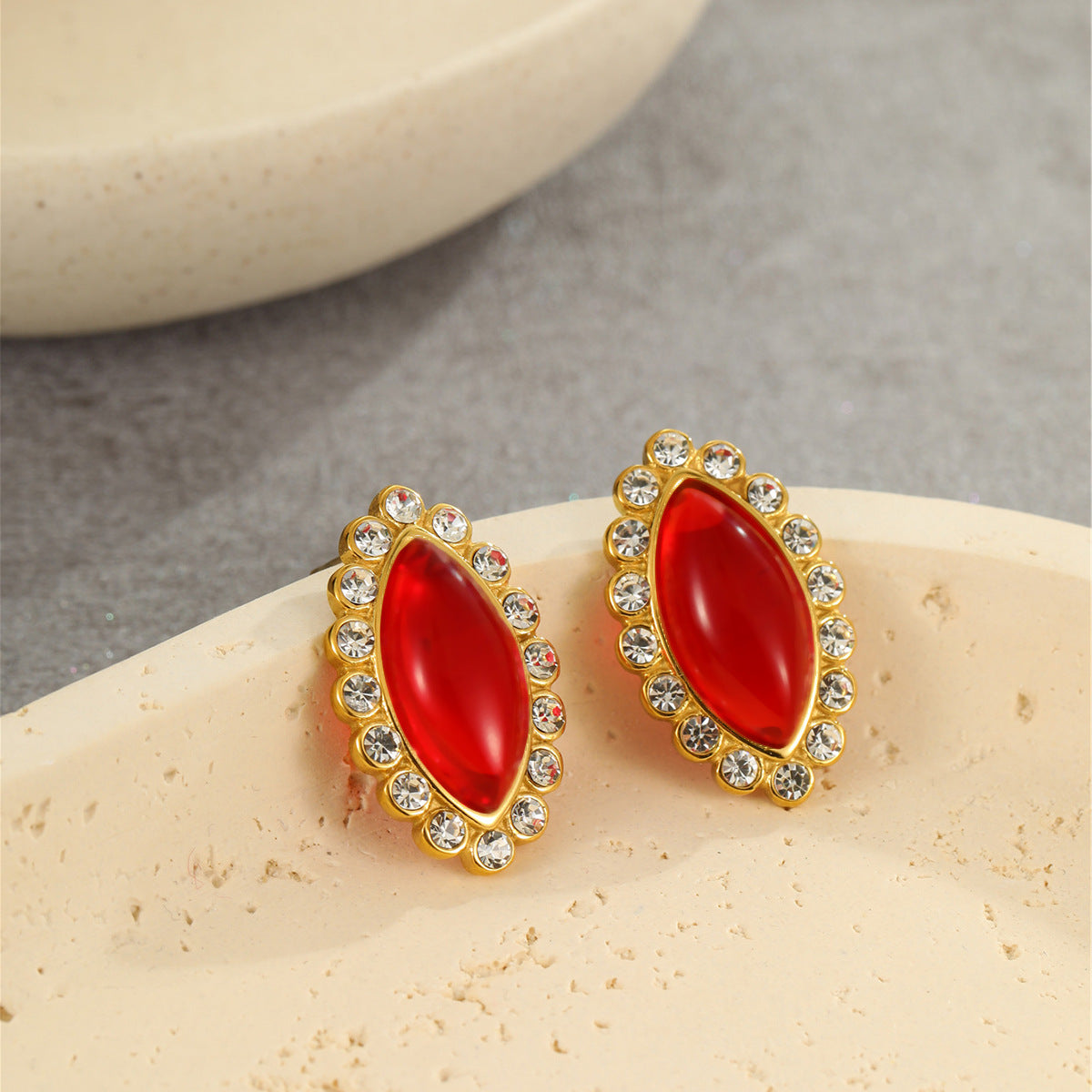 Wholesale Stainless Steel Earrings  Exaggerated  Marquise-Shaped Diamond-Encrusted Earrings