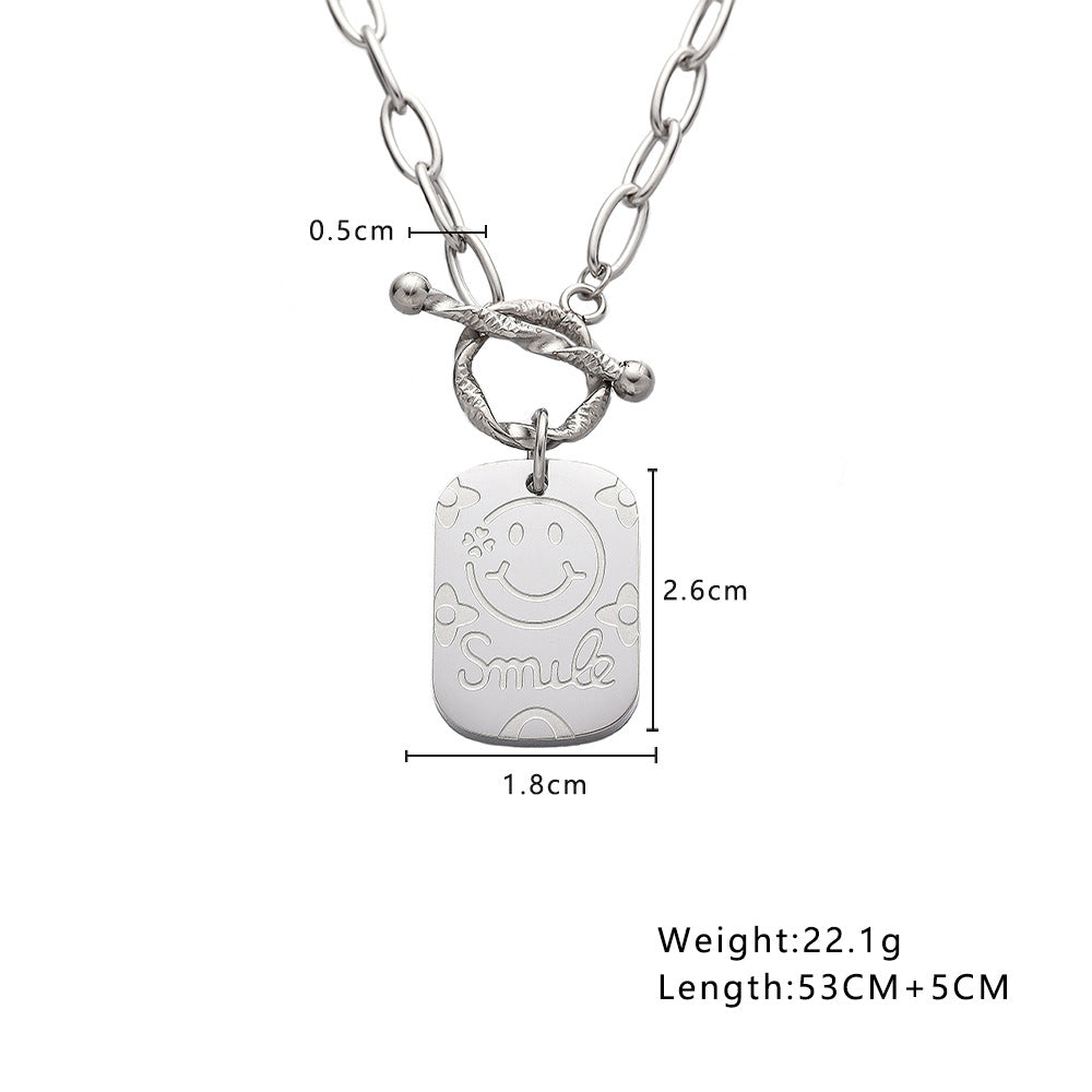 Wholesale Square Smiley Face Pendant OT Clasp Titanium Steel Necklace Long Necklaces ACC-NE-DaLang004