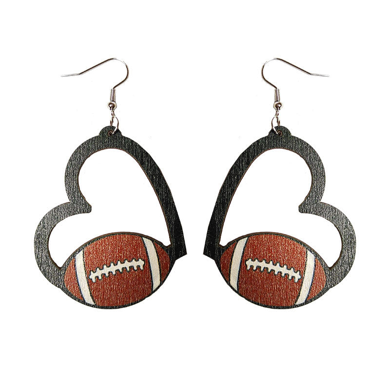 Wholesale Heart Shaped Sports Fan Earrings Wooden Geometric Hollow Dangle Earrings Stylish Fashion Accessory Gift