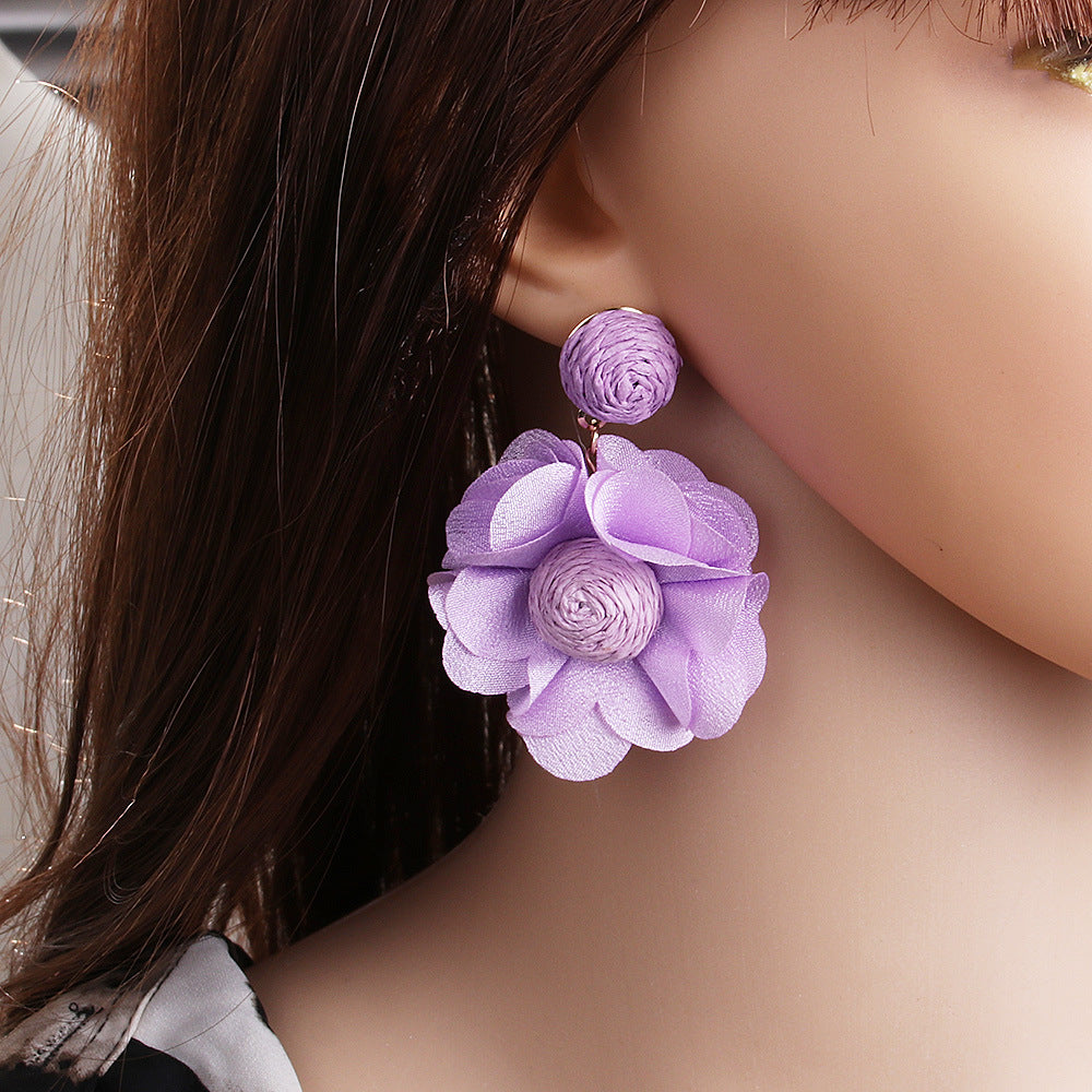 Wholesale Bohemian Raffia Flower Earrings Vintage Earrings ACC-ES-Yiniao001