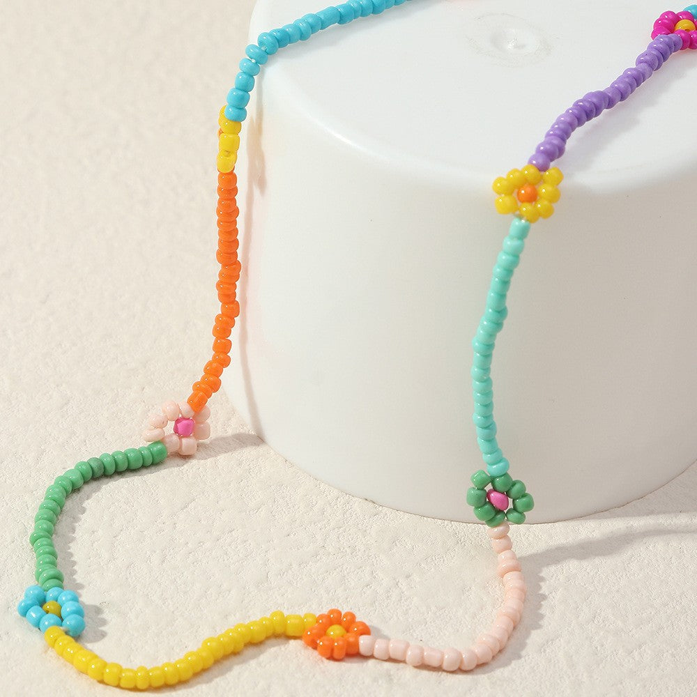 Wholesale  Contrast Color Stitching Rice Bead Necklace Clavicle Chain