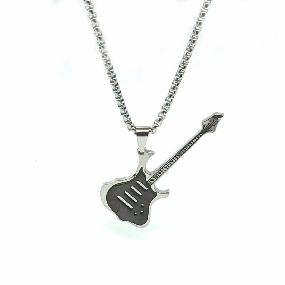 Wholesale Hip Hop Creative Guitar Pendant Necklace Stainless Steel Fashion Accessory Boutique Resale Gift