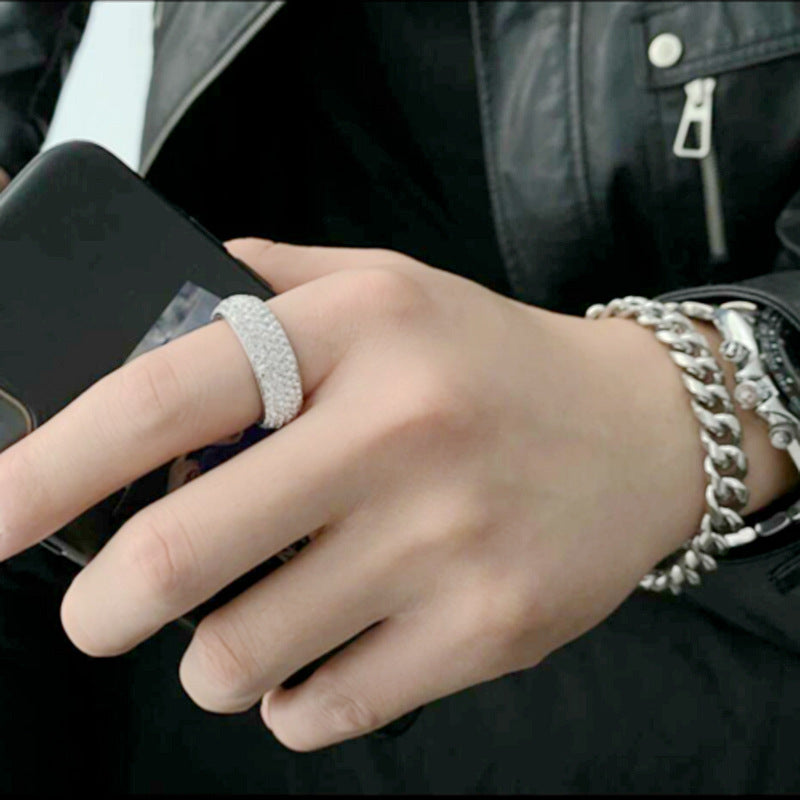 Wholesale  6 rows full of diamond titanium steel ring