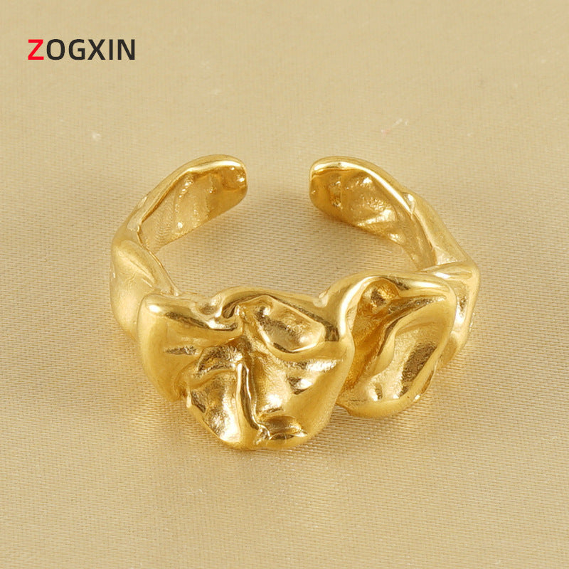 Wholesale Titanium steel personalized pleated open ring