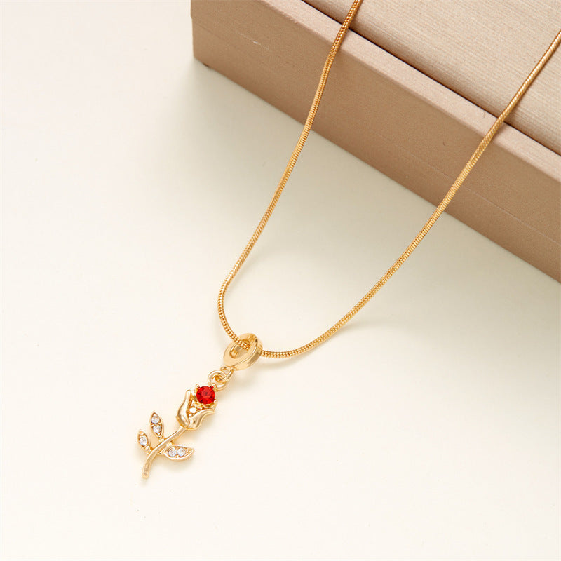 Wholesale  tulip diamond three-dimensional flower  necklace
