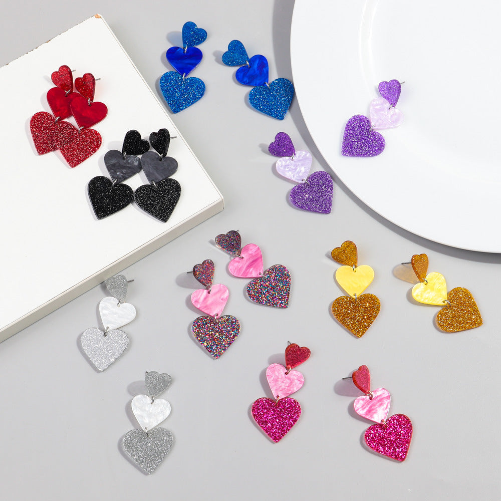 Wholesale Valentine's Day peach heart love glitter acrylic color love earrings