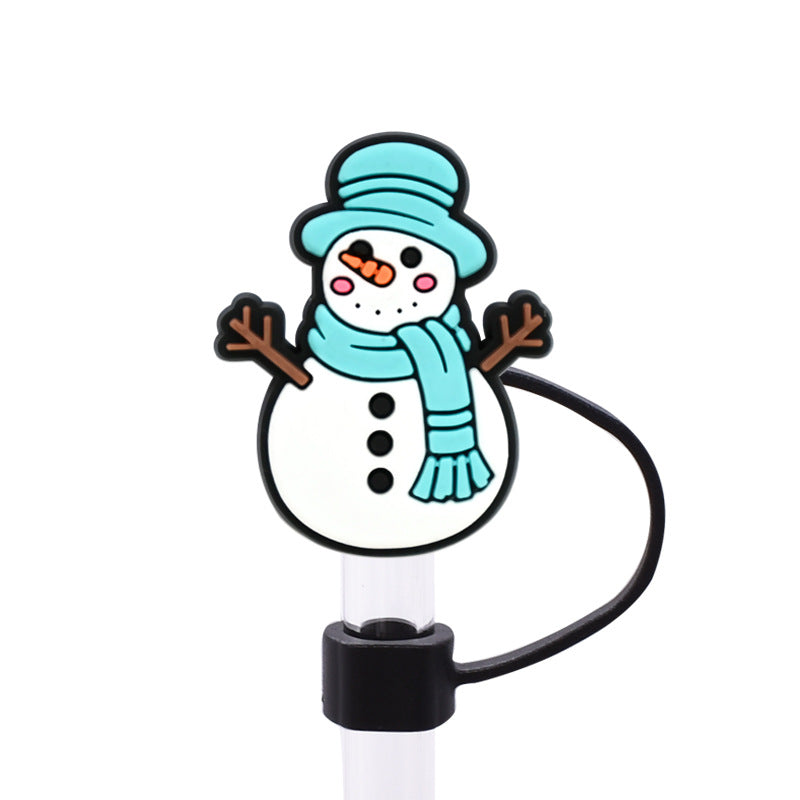 Wholesale Random 100pcs Snowman Series 8/10mm PVC Soft Straw Tube Cap