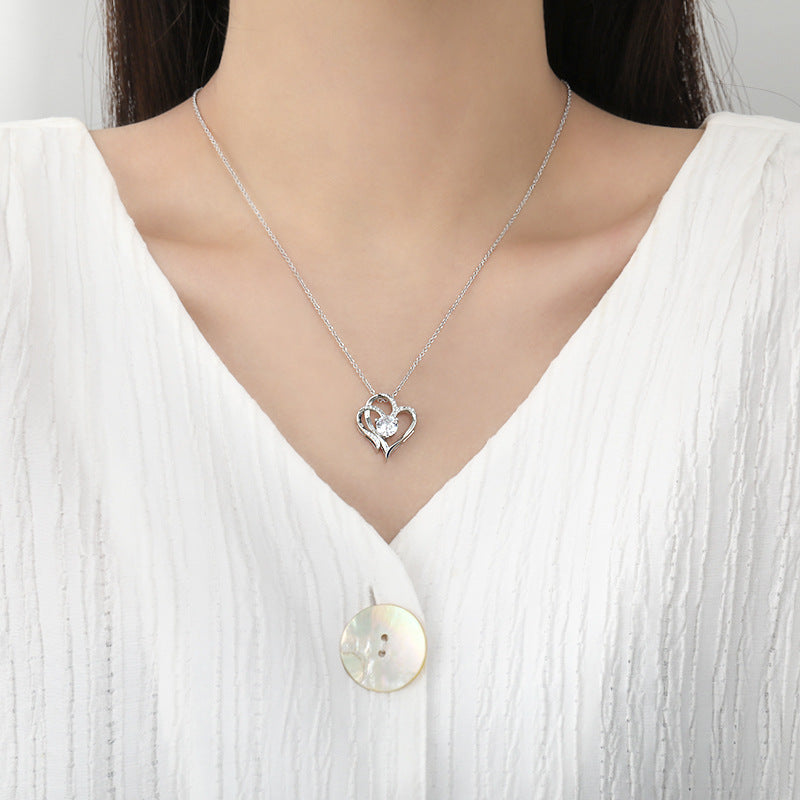 Wholesale Double Heart Pendant Zircon Love Necklace