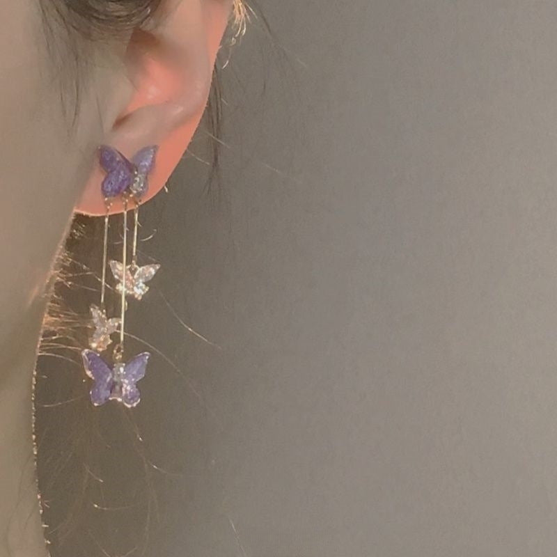 Wholesale Long Purple Butterfly Tassel Earrings