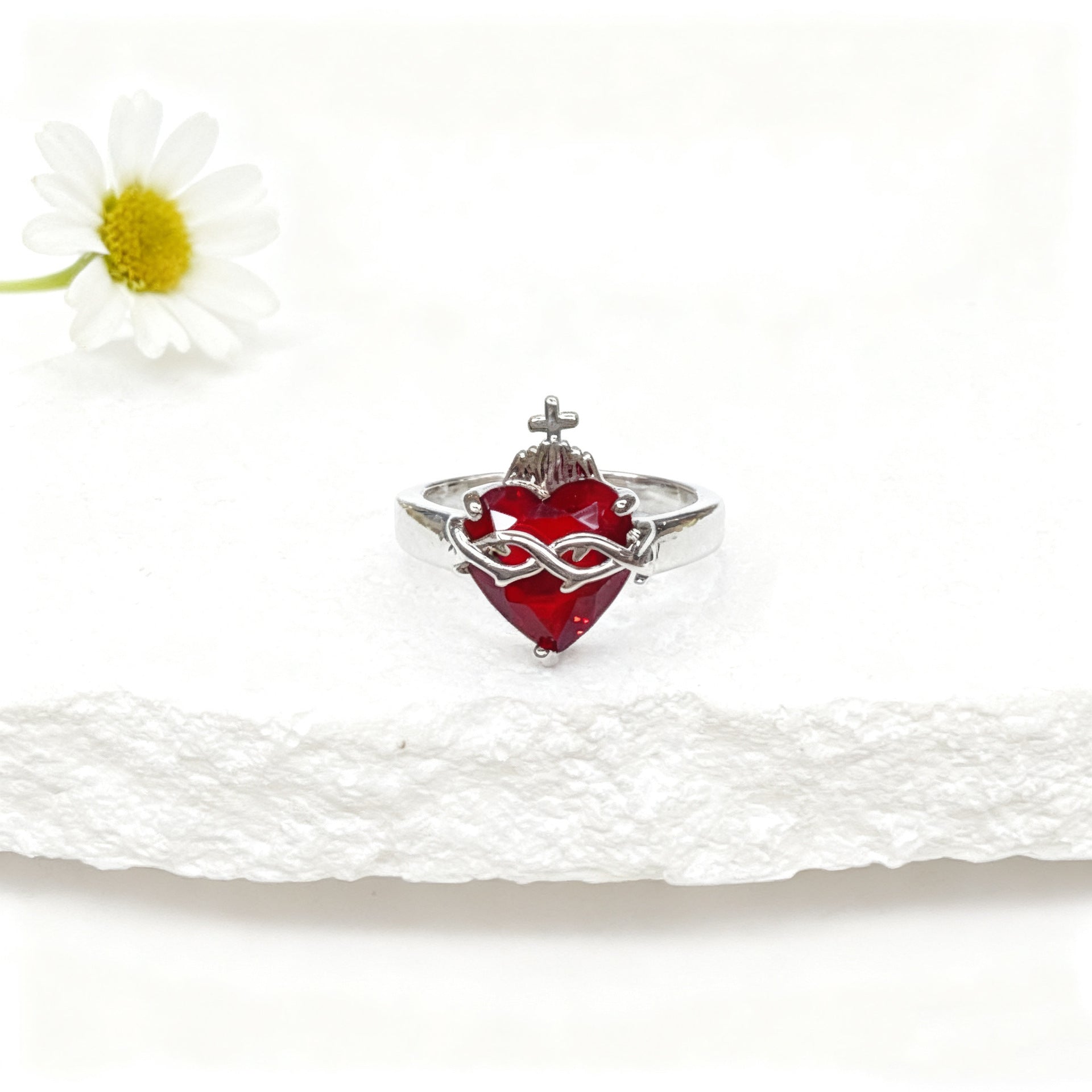 Wholesale Stylish Crown Heart Zircon Open Ring For Women Red Copper Fashion Jewelry Accessory For Everyday Wear And Boutique Resale