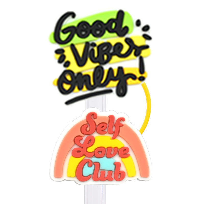 Wholesale Random 100pcs Cartoon English Straw Cover 10MM Straw Tube Cap