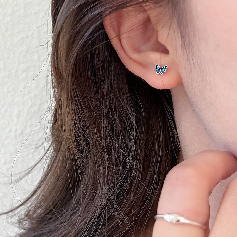 Wholesale  blue oil dripping butterfly screw earrings