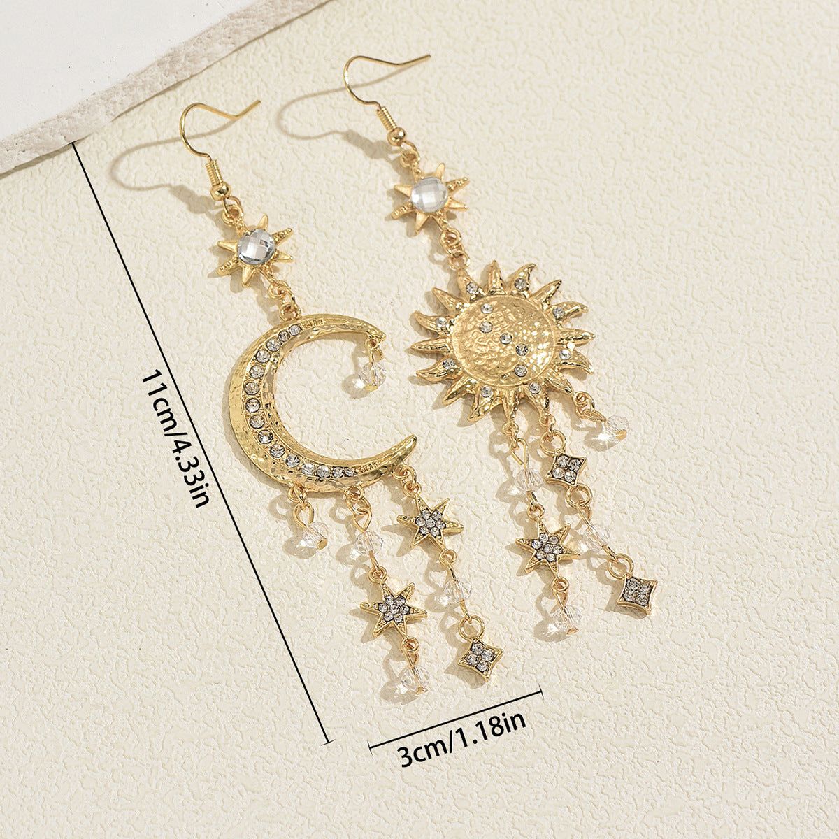 Wholesale Zinc Alloy Geometric Sun Moon Tassel Dangle Earrings Fashion Accessory for Women
