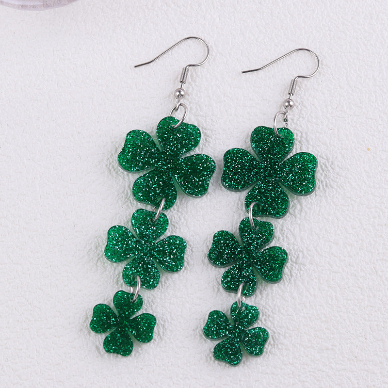 Wholesale 2pcs Acrylic St.  Patrick' s Day Four-Leaf Clover Butterfly Earrings