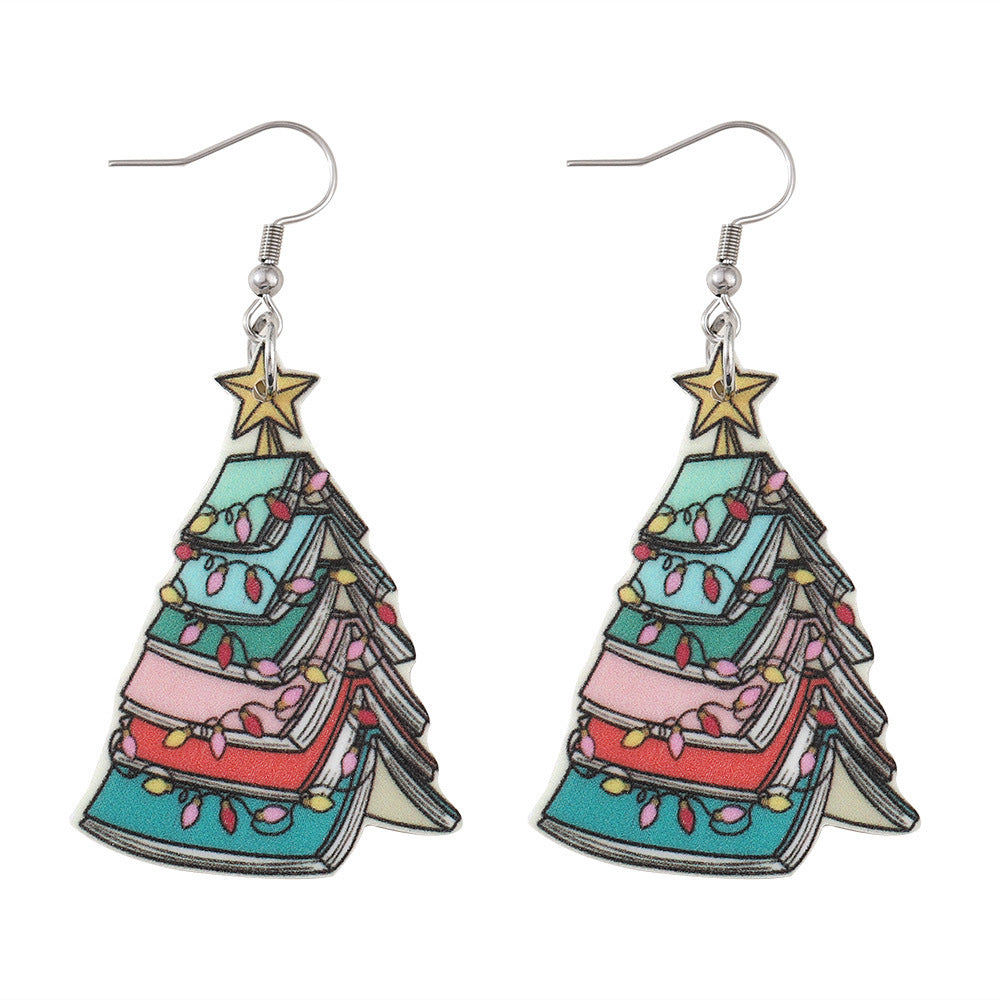 Wholesale Book Christmas Tree Pendant Acrylic Earrings