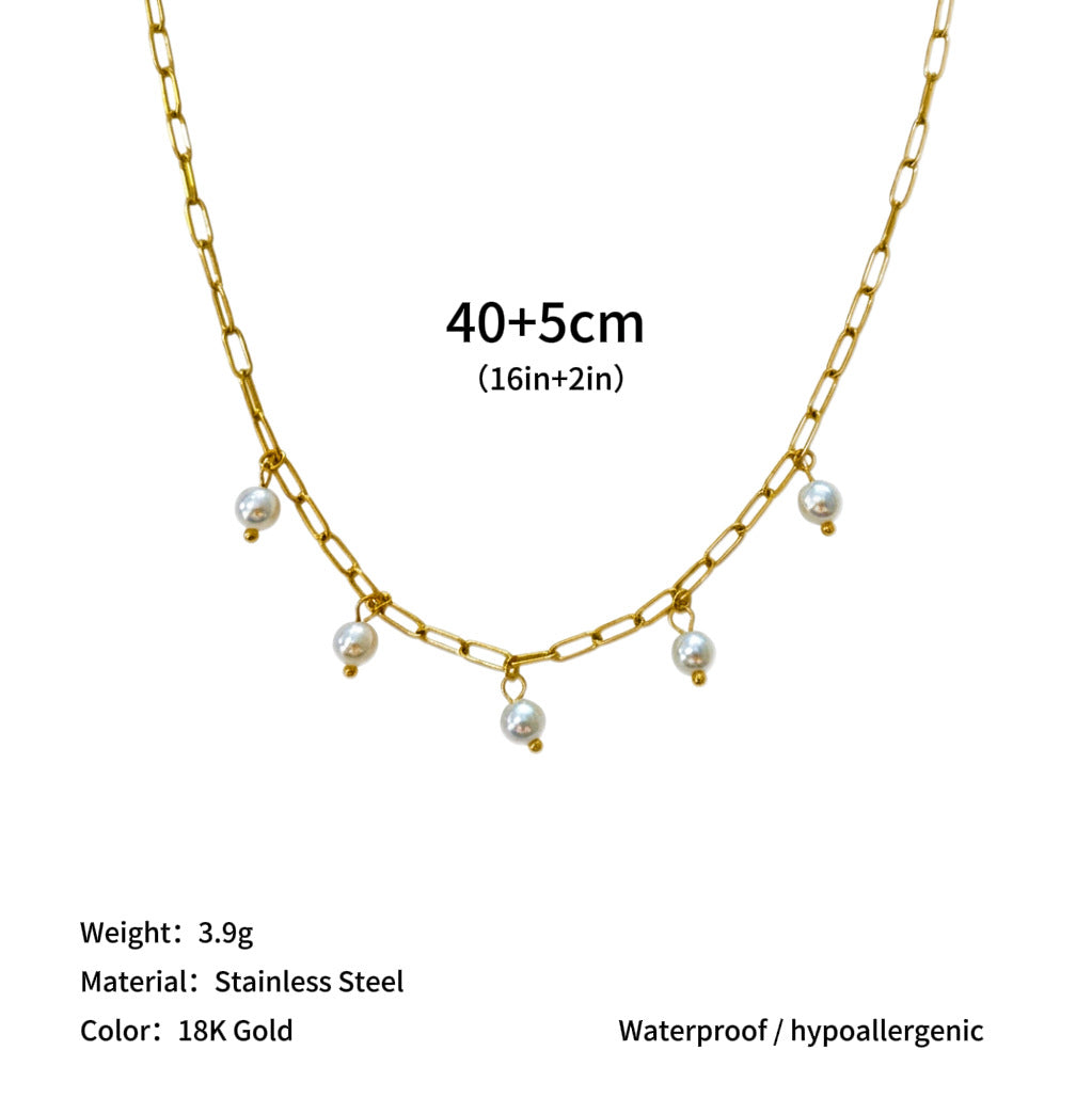 Wholesale Titanium Steel Pearl Multi Pendant Necklace Fashion Jewelry Accessory Women Gift