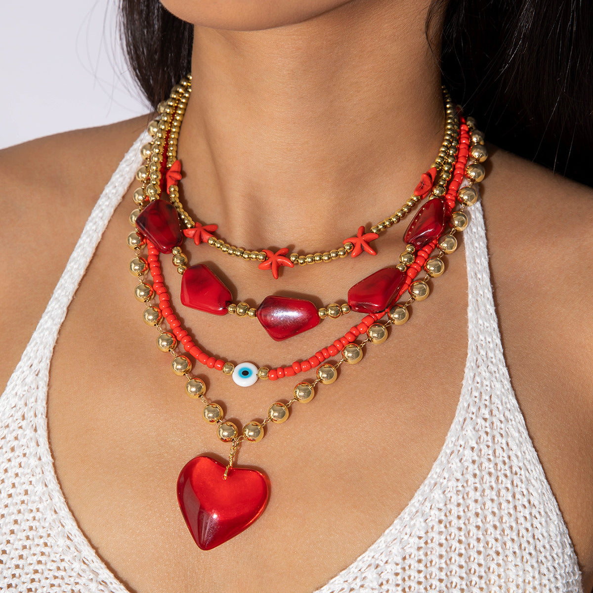 Wholesale  Acrylic Red Love Geometric Irregular Gravel Necklace
