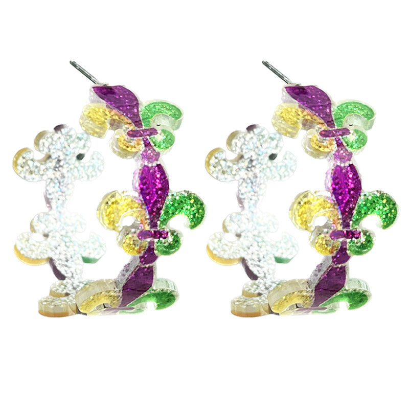 Wholesale 2 Pairs/pack Carnival Acrylic Glitter Stitching C-shaped Earrings ACC-ES-HY207