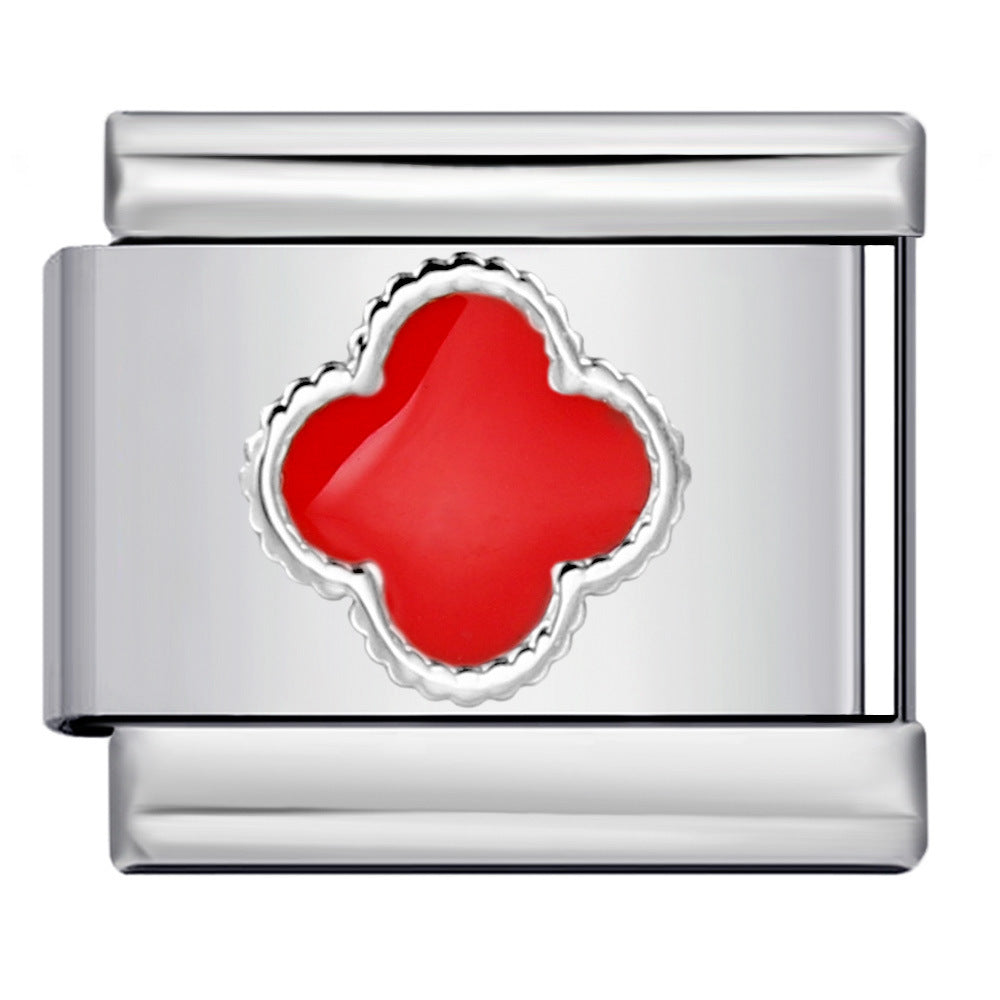 Wholesale Italian Charm Bracelet 9mm DIY Splicing Removable Colored Oil Drop Four-Leaf Clover Stainless Steel Composable Bracelet