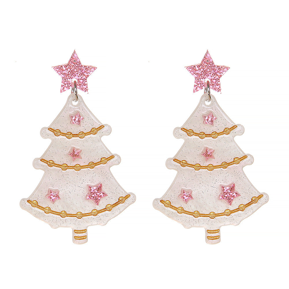 Wholesale  Acrylic  Five-Pointed Star Green Pink Christmas Tree Earrings