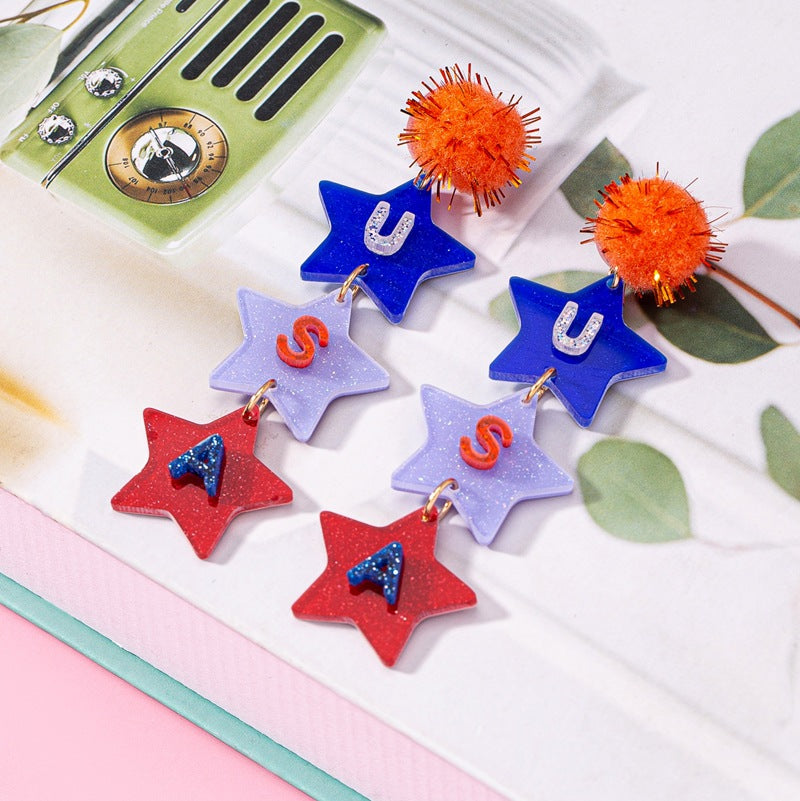 Wholesale acrylic factory direct US Independence Day USA English letter five-pointed star love earrings earrings