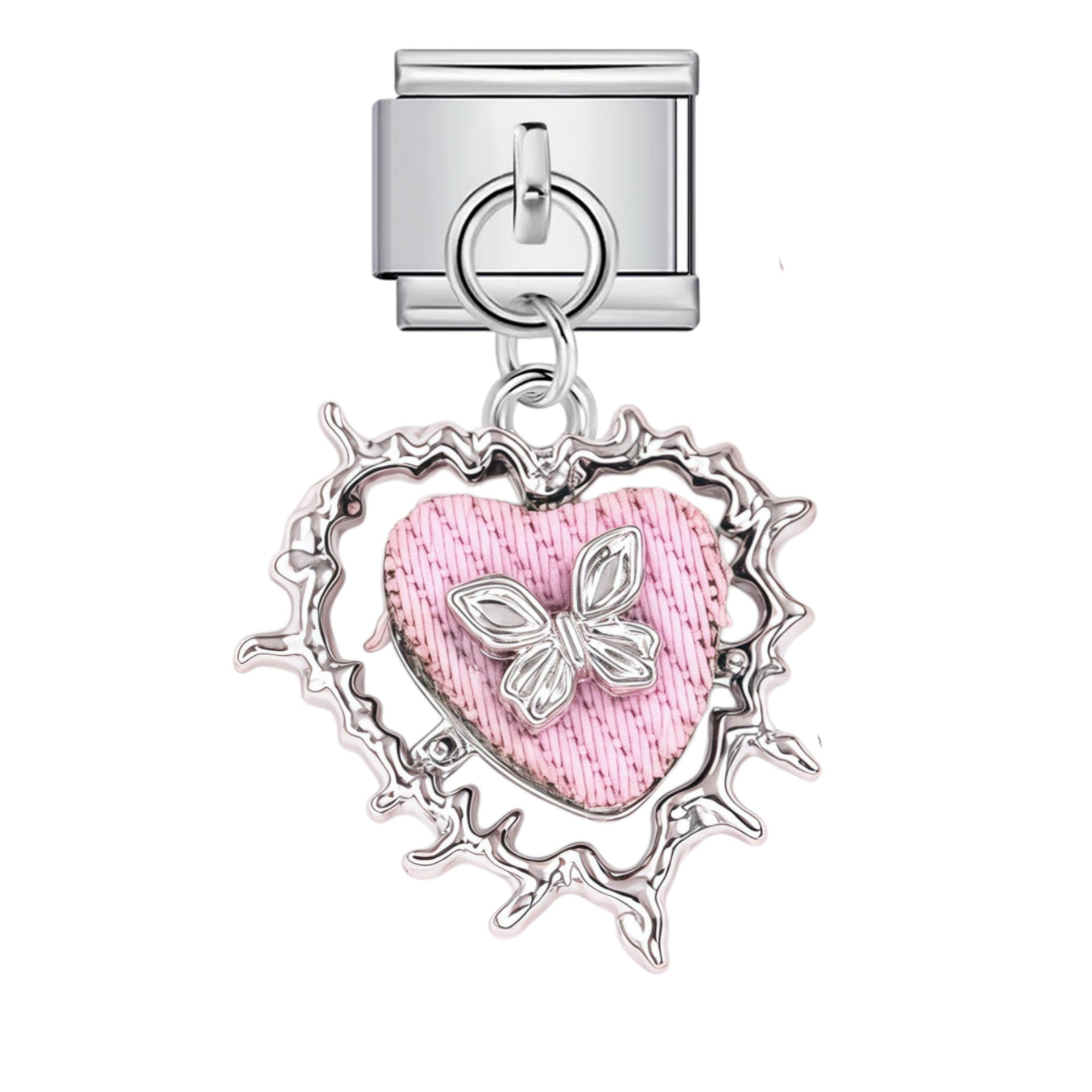 Wholesale Stainless Steel Italian Style Modular Bracelet with Pink Pendant and Elastic Band - Fashion Accessory