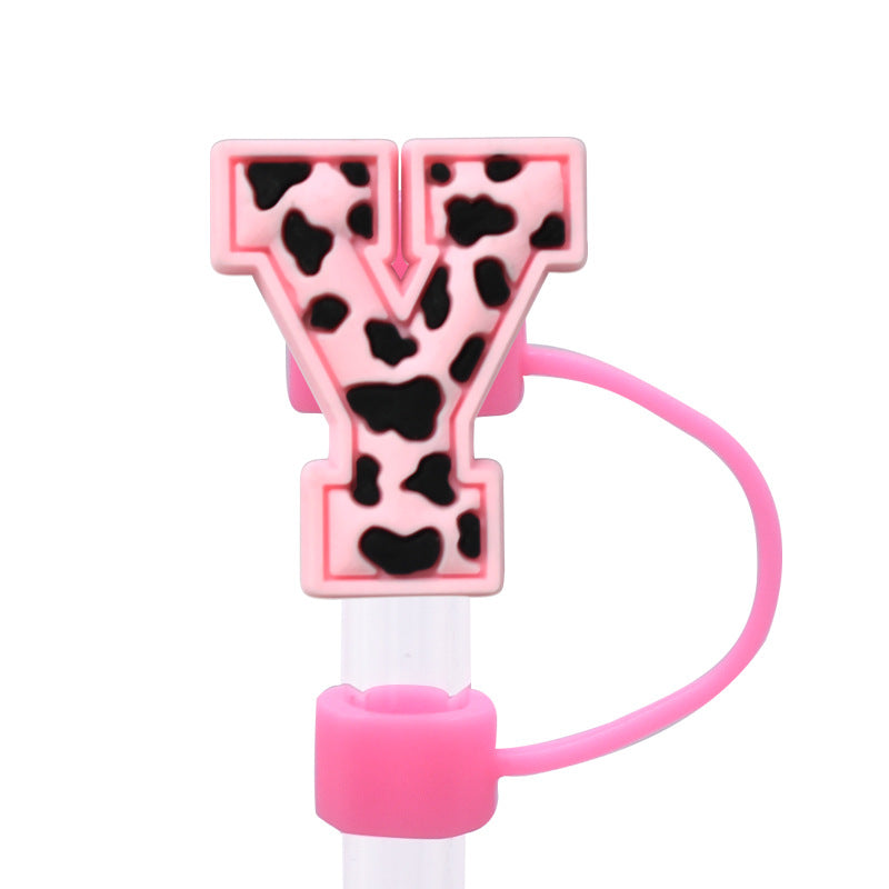 Wholesale Random 100pcs Pink leopard print cartoon Straw Cover Straw Tube Cap