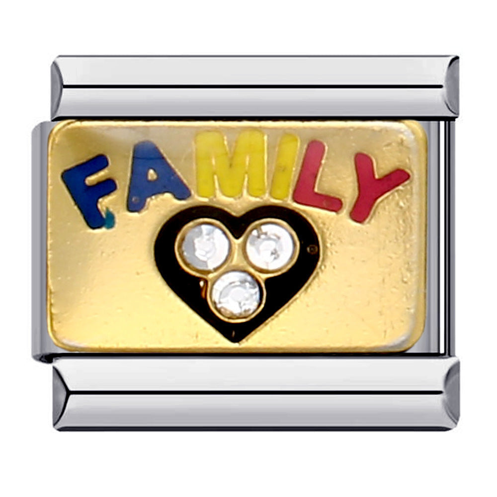 Wholesale Family Theme Italian Charm Bracelet,  Gold Plated Stainless Steel DIY Jewelry Accessory,  Gift for Boutique Resale