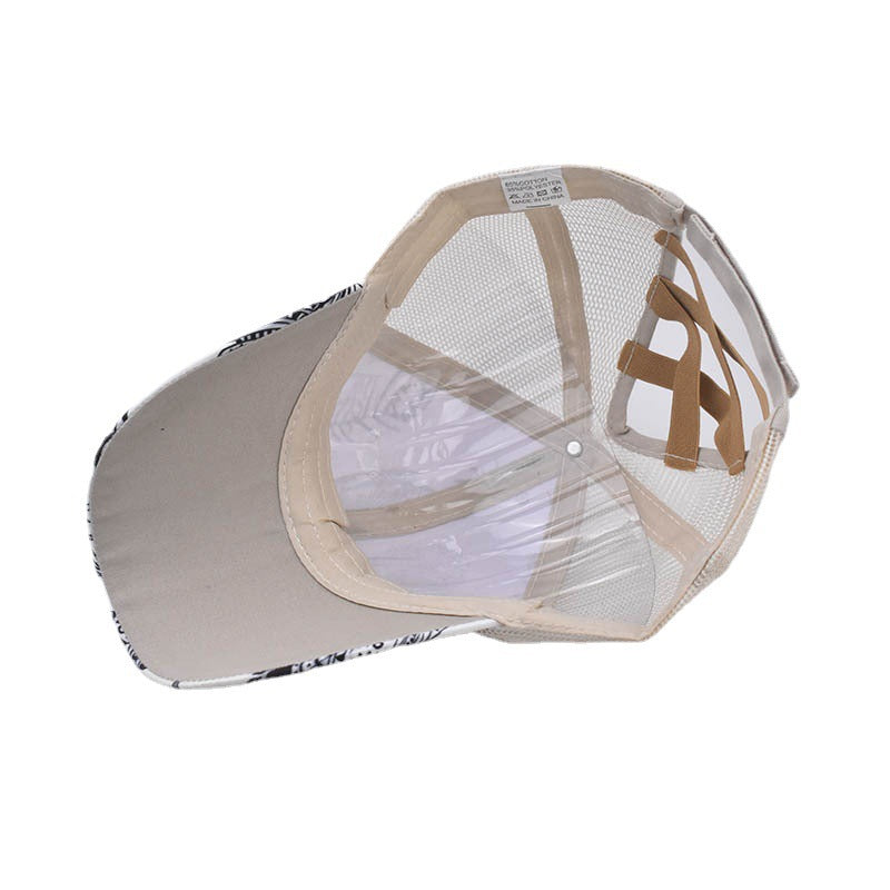 Wholesale Fashion Women S Feather Print Ponytail Baseball Cap With Adjustable Back Opening