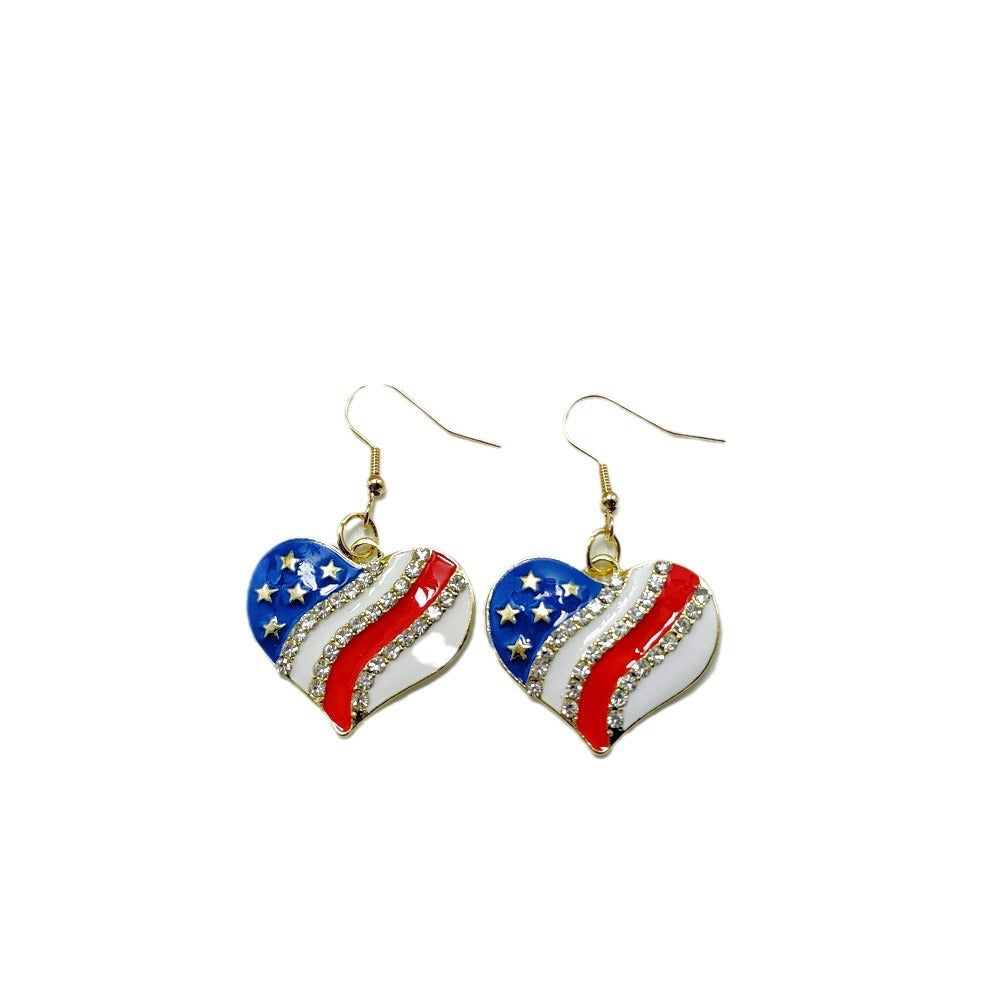 Wholesale American Independence Day USA Love Wings Zinc Alloy Earrings ACC-ES-Qiyu003