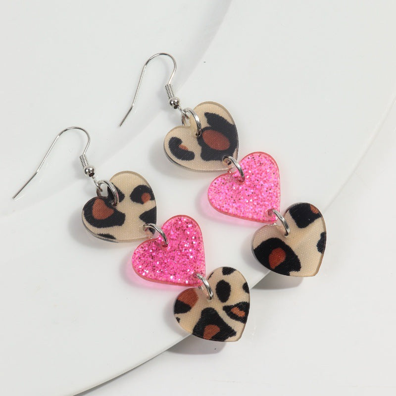 Wholesale  Valentine's Day Love Stitching Multi-layer Peach Acrylic  Earrings