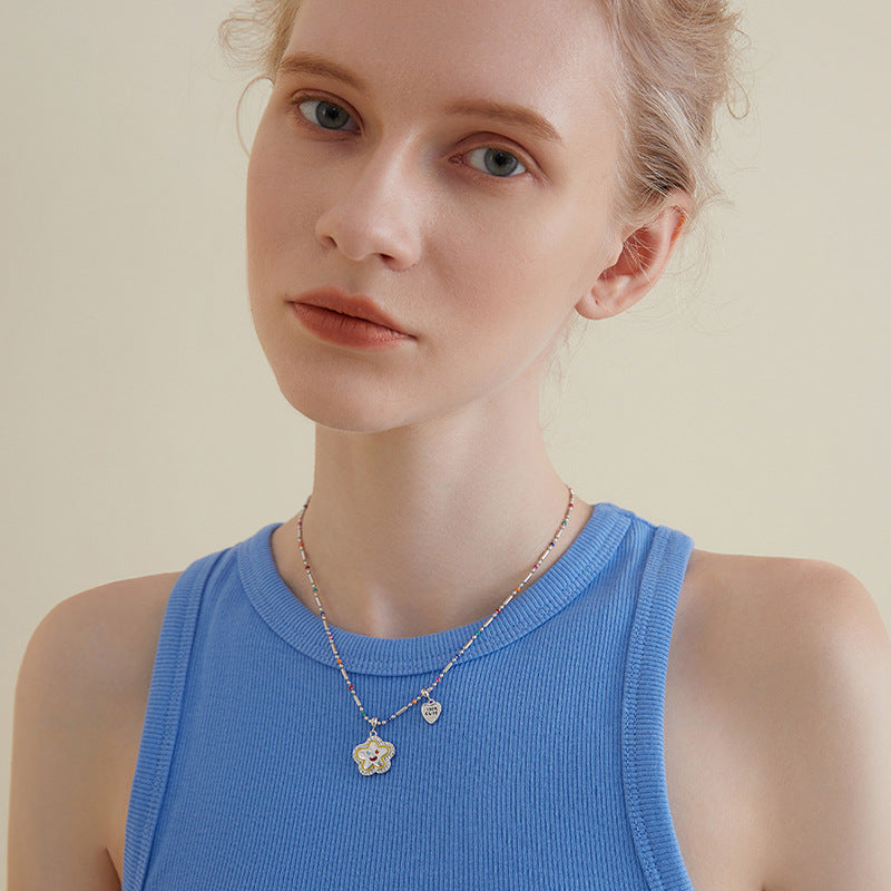 Wholesale Titanium Steel Smiley Flower Beaded Necklace Girls' Light Luxury Necklaces