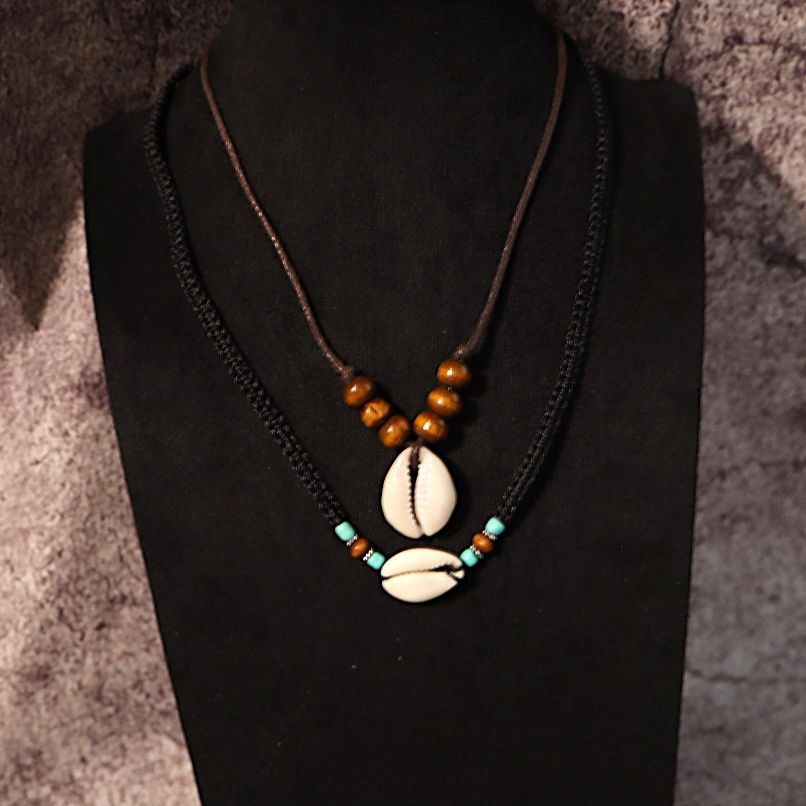 Wholesale Handmade Leather Layered Wood Bead Necklace With Turquoise Pendant Vintage Retro Unisex Fashion Jewelry Gift