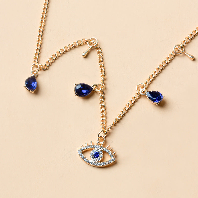 Wholesale Evil Eye Crystal Pendant Necklace,  Gold Plated Layered Water Wave Chain,  Fashion Jewelry Accessory for Parties