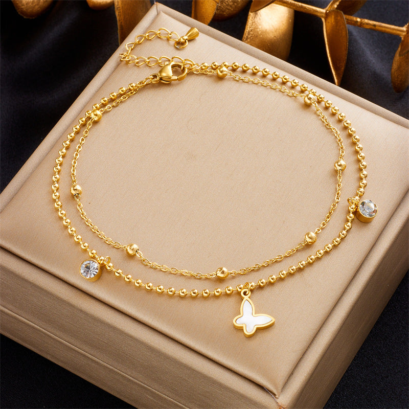 Wholesale Light Luxury Simple Titanium Steel Oil Drop Love Butterfly Anklets ACC-AS-QianYue001