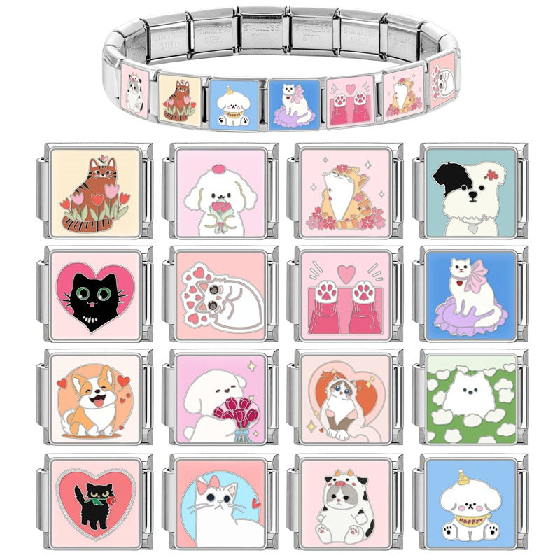 Wholesale Italian Charm Bracelet 9mm DIY Splicing Cartoon Pet Series Stainless Steel Composable Bracelet