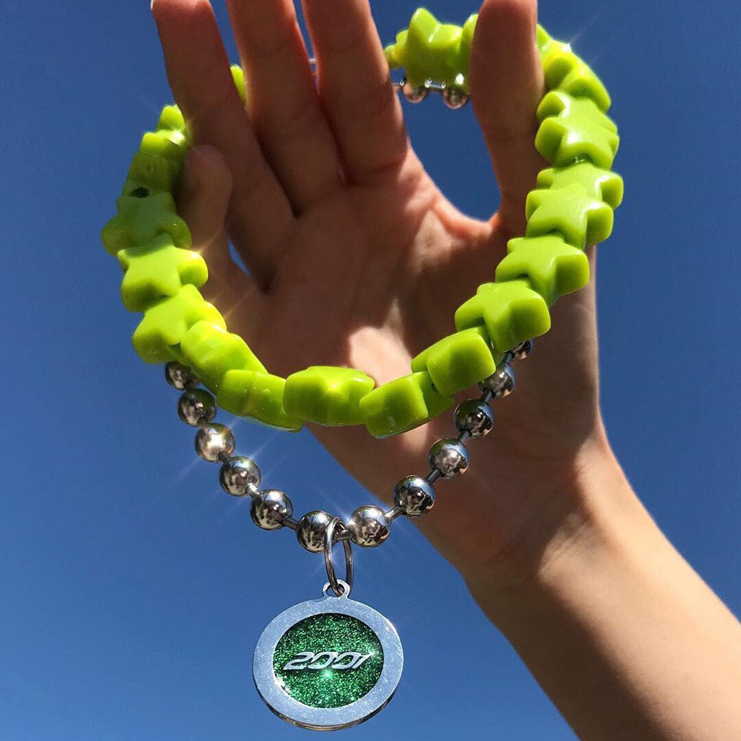 Wholesale Acrylic Beads Green Star Beaded Necklace