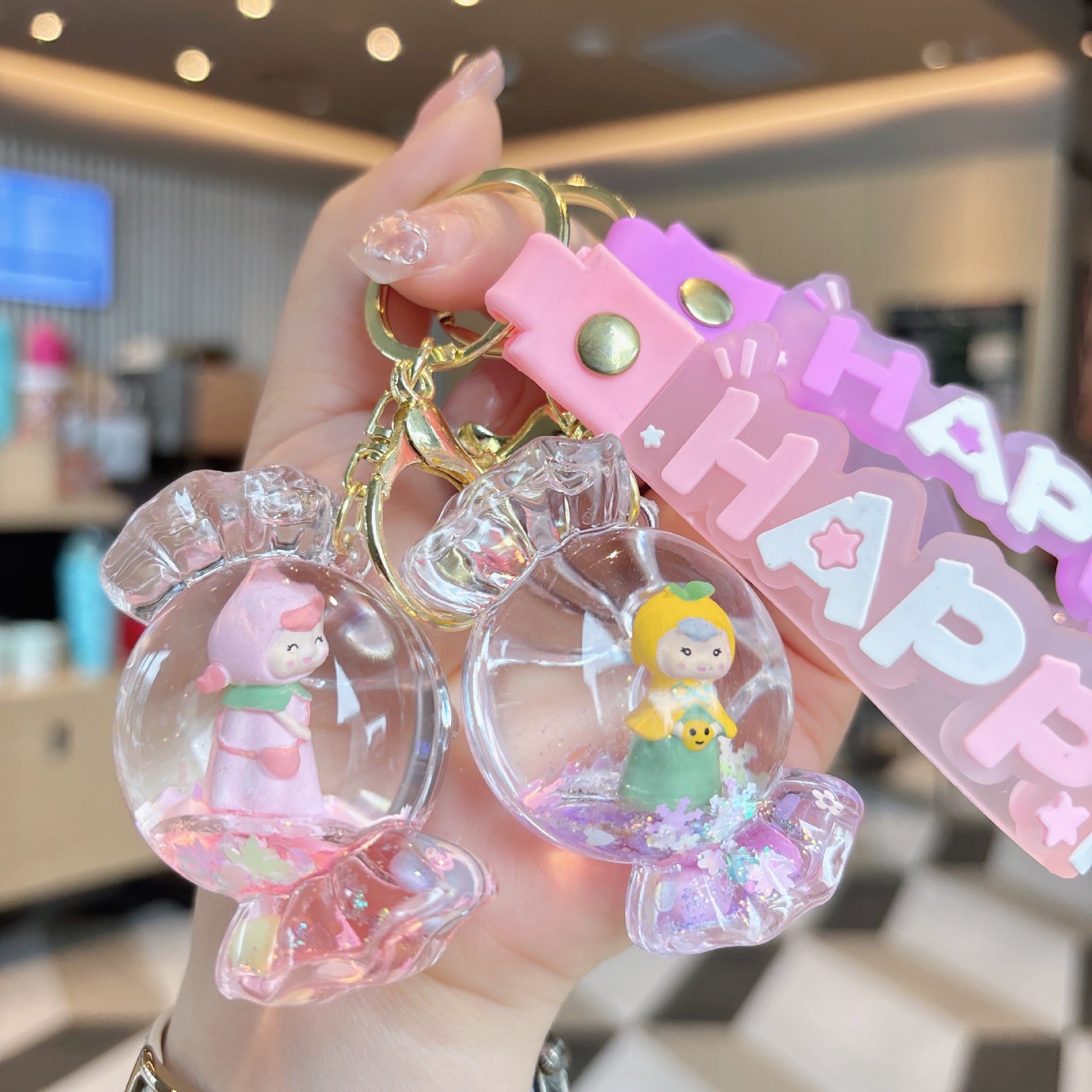 Wholesale Creative Acrylic Quicksand Cute Candy House Girl Keychain