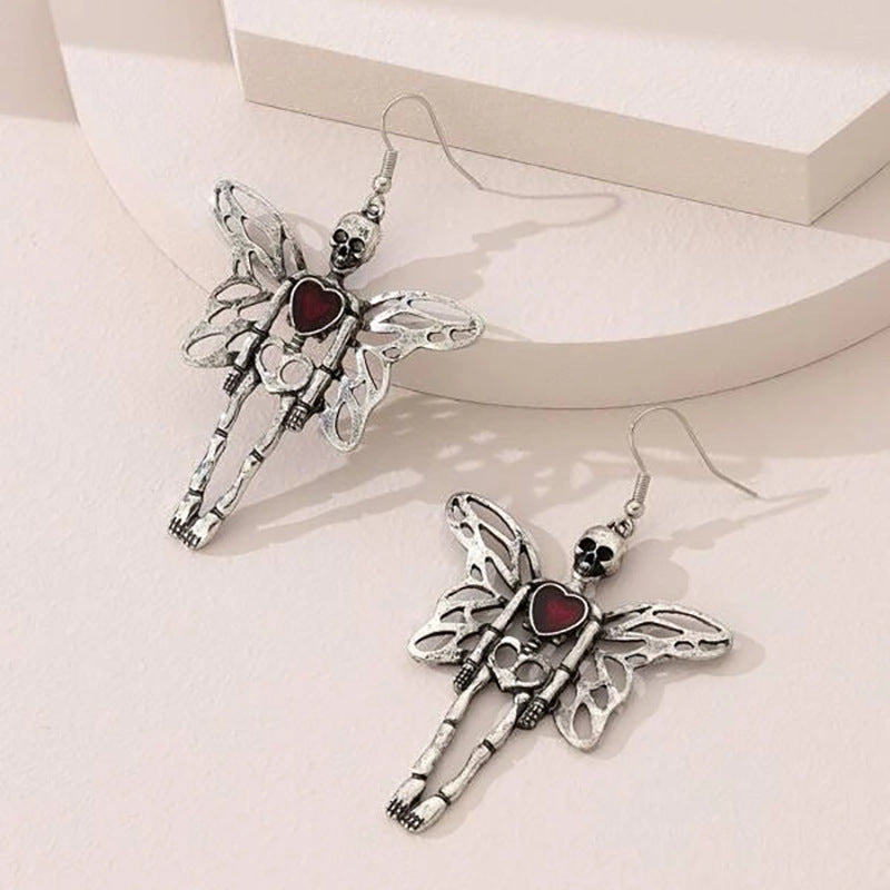 Wholesale  Exaggerated Skull Wings Earrings