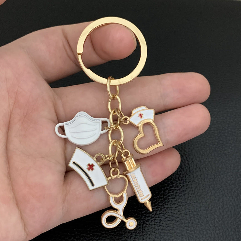 Wholesale Retro Alloy Black Mask Keychain Key Ring Nurse Doctor Fashion Accessory Gift