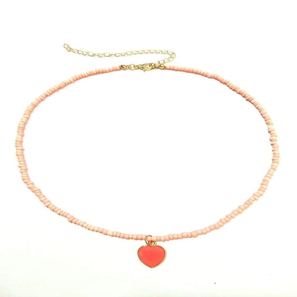 Wholesale Colorful Rice Beads Alloy Heart Necklaces ACC-NE-RongYan004