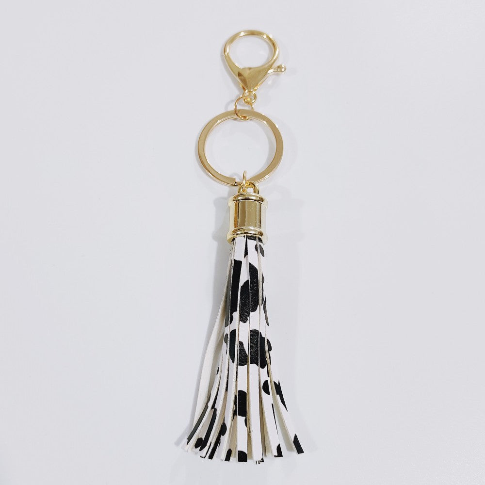 Wholesale Leopard Color Leather Tassel Keychain
