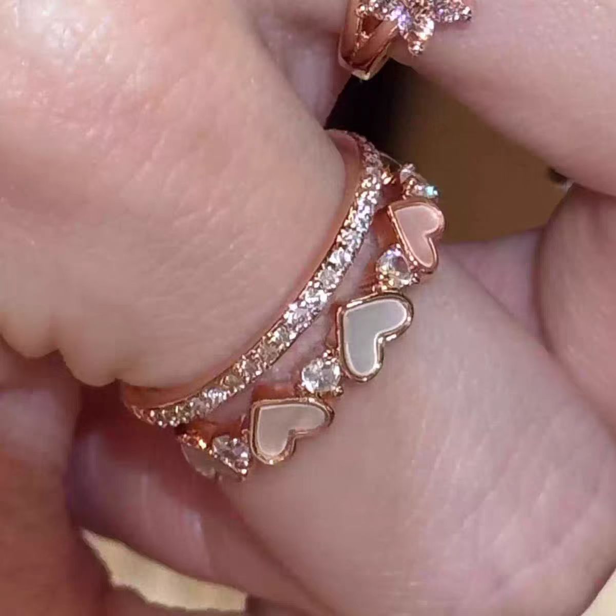 Wholesale Gold Heart Bow Ring For Women Alloy Plated Sweet Chic Casual Jewelry Gift