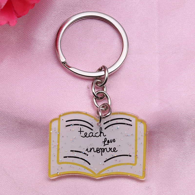 Wholesale Teacher Pencil Cartoon Rainbow Apple Acrylic Keychain ACC-KC-DA008