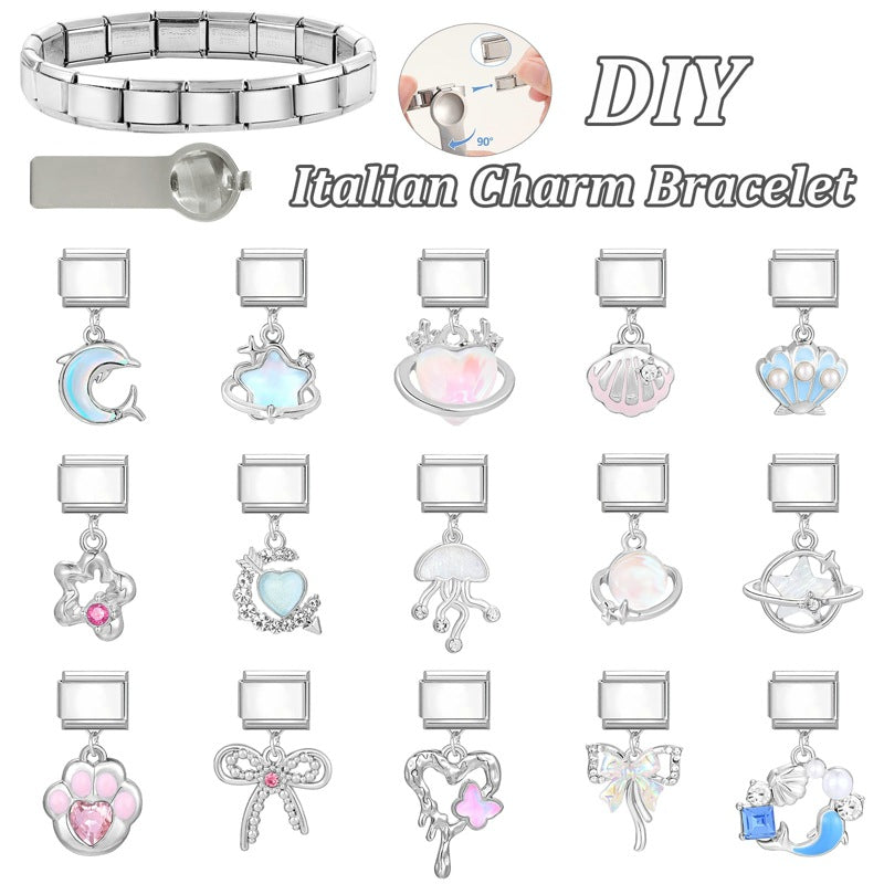 Wholesale 2PCS 9mm Italian Charm Starter Bracelets DIY Pendant Stainless Steel Composable Bracelet