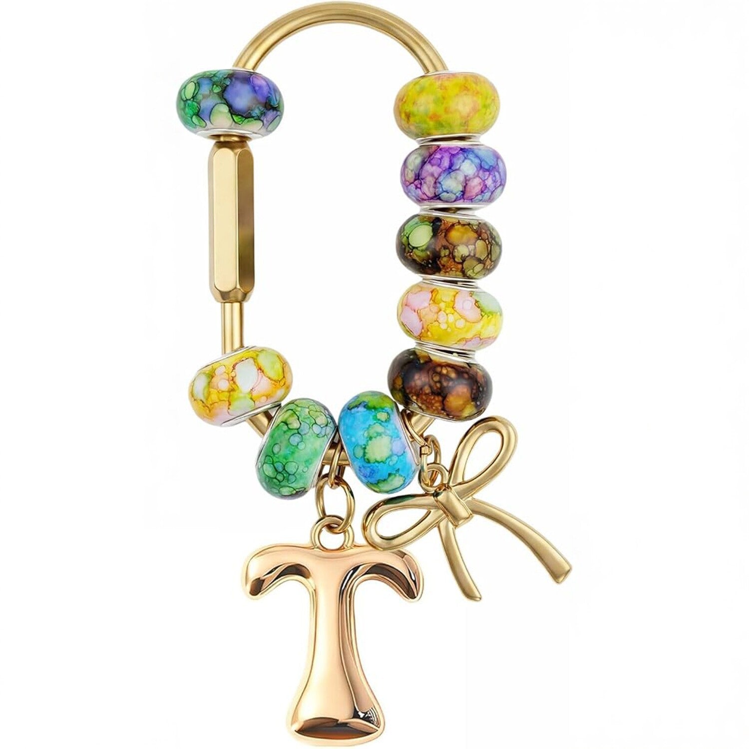 Wholesale Acrylic Colorful Beaded Letter Keychain Cute Bag Charm And Phone Pendant Trendy Car Key Accessory Boutique Resale Gift