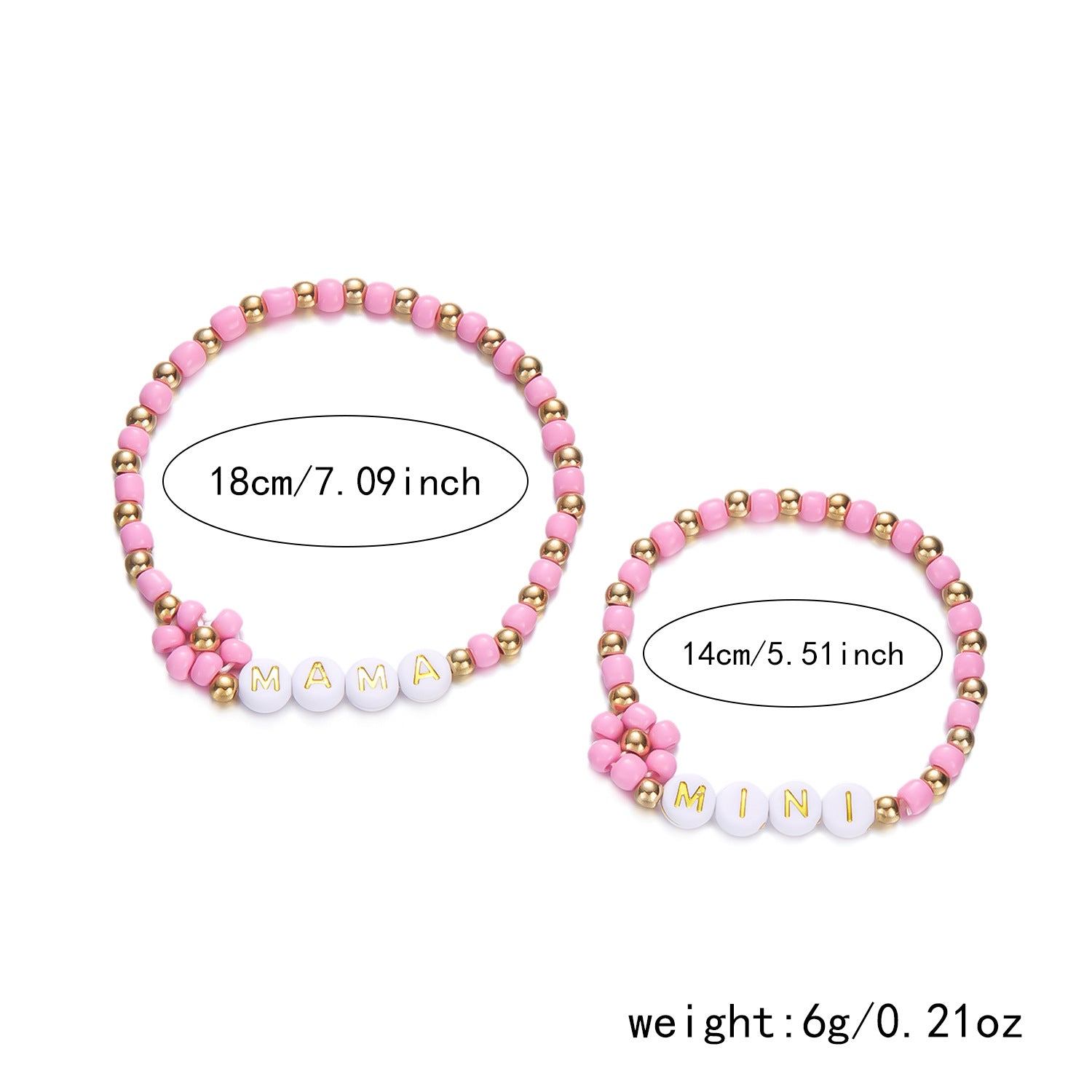 Wholesale  2pcs/set Mother's Day Mama Parent-child Rice Beads Flower Woven Bracelet