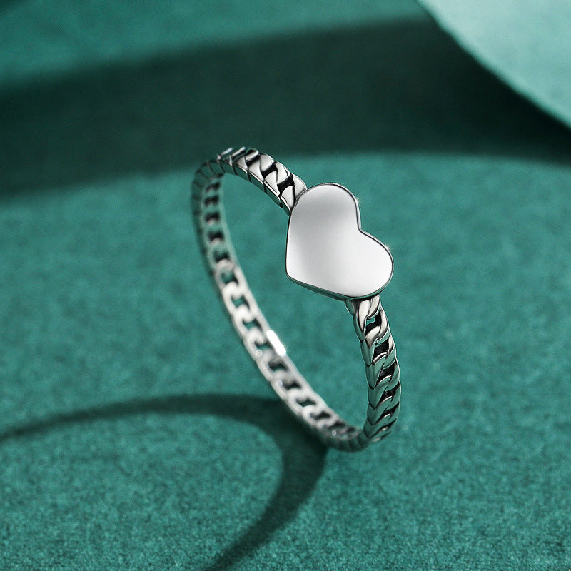 Wholesale s925 sterling silver smooth heart-shaped love plain ring