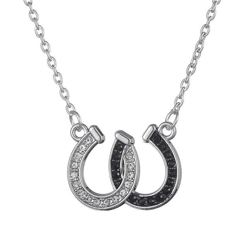 Wholesale black and white diamond double U horseshoe necklace