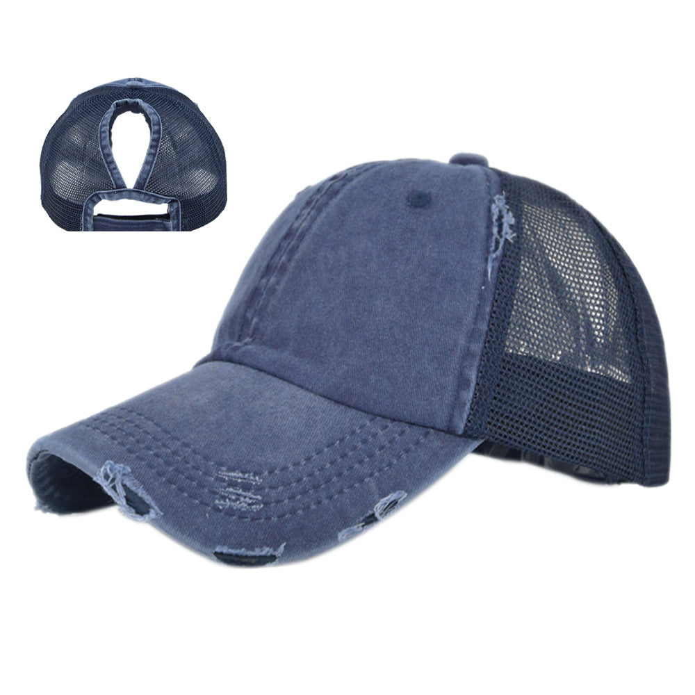 Wholesale Distressed Soft Top Vintage Ponytail Hole Baseball Cap ACC-HT-YMX014